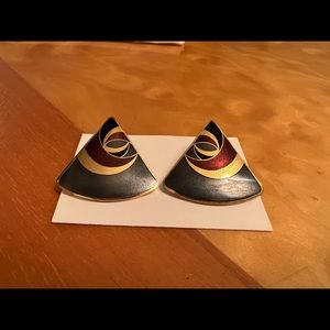 Samuel Huang Vintage Gray &Gold Tone Triangular Pierced Earrings